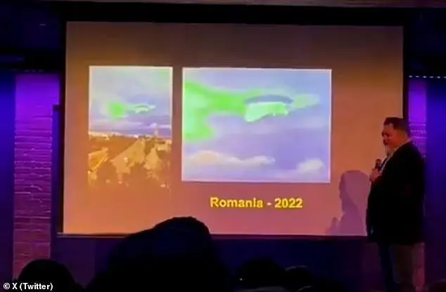 لە میانەی ووتارەکەیدا، کارمەندێکی پێشووی پێنتاگۆن وێنەیەکی ساختەی UFOی پیشاندا لەبری وێنەی ڕاستەقینە