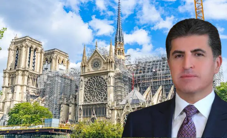 Nêçîrvan Barzanî besdarî merasîma vekirina Katedrala Notre Dame dibe