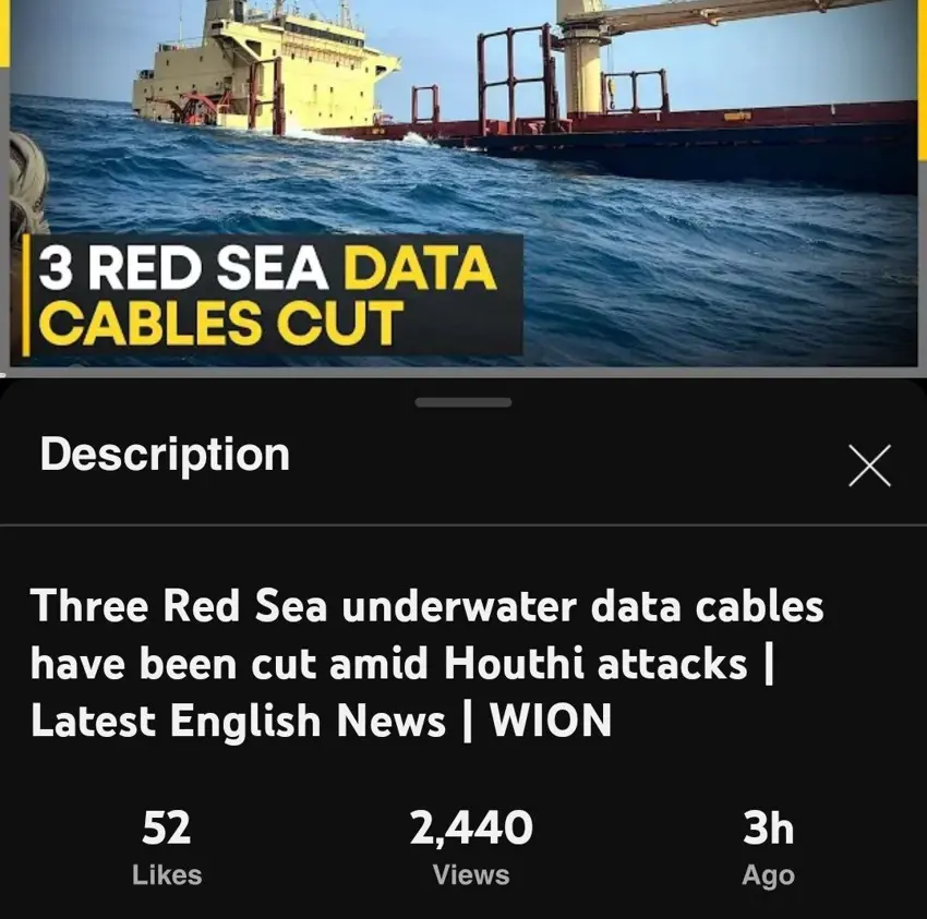 سێ کێبڵی داتاکان لە ژێر ئاوی دەریای سوورەوە لە لایەن حووسییەکانەوە بڕدران