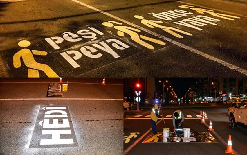 Diyarbakir’da yollara trafik kurallari ‘Kürtçe’ yazildi