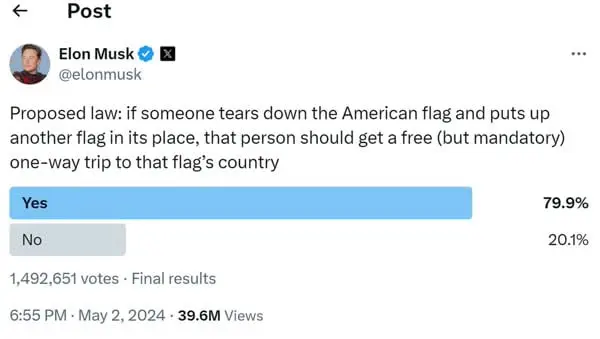 پێشنیارێکی سەیر و سەمەرەی ماسک سەبارەت بەو کەسە خۆپیشاندەرانەی کە ئاڵای ئەمریکا دێننە خوارەوە