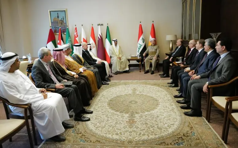 سەرۆک بارزانی پێشوازی لە شاندێکی هاوبەشی باڵیۆزانی هەشت ووڵاتی عەرەبی کرد