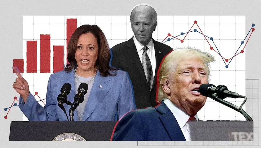 Kamala Harris di anketan de kete pêsiya Trump