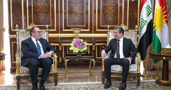 سەرۆکی حکوومەتی هەرێمی کوردستان، پێشوازی لە هەڵسوڕێنەری باڵیۆزخانەی ئەمریکا لە عێراق کرد