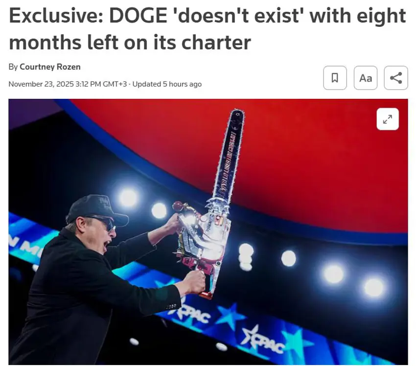 وەزارەتی بەرهەمهێنانی ئەمریکا کە پێشتر ئیلۆن ماسک سەرۆکایەتی دەکرد، هەڵوەشایەوە