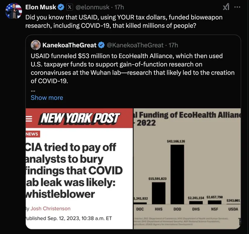 ئیلۆن ماسک : ئایا دەزانی ڤایرۆسی کۆرۆنا بە پارەی باجدەری ئەمریکی بەرهەم هاتووە؟