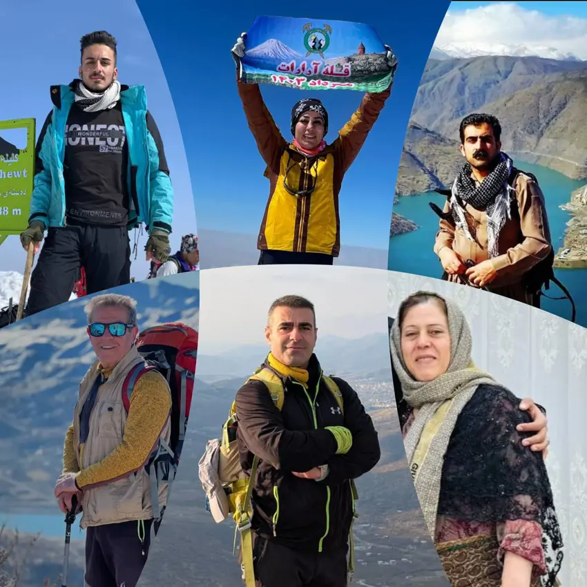 وێنەی ئەو  ٦ شاخەوانەی بانە کە بەداخەوە بە هۆی ڕووداوی ڕنووی بەفرەوە ڕۆژی ڕابردوو لە بەرزایییەکانی حەوتاشی بانە گیانیان لەدەست دا.