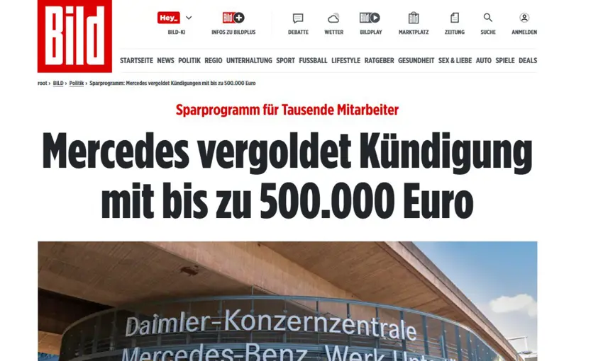 کۆمپانیای مێرسێدێس درووستکەری ئۆتۆمبێل تا ٥٠٠ هەزار یۆرۆ دەدات بۆ دەرکردنی کارمەندانی بە شێوەی خۆبەخشانە