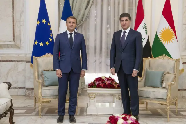 نێچیرڤان بارزانى و سه‌رۆك ماكرۆن دۆخى ناوچه‌كه‌ تاوتوێ ده‌كه‌ن