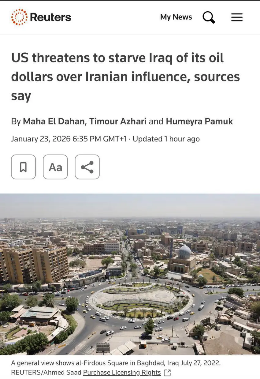 فایننشال تایمز : ئەمریکا بەهۆی نفووزی گرووپە بە وەکالەتەکان کە لەلایەن ئێرانەوە پاڵپشتی دەکرێن، بە قەیرانی دۆلار هەڕەشە لە عێراق دەکات