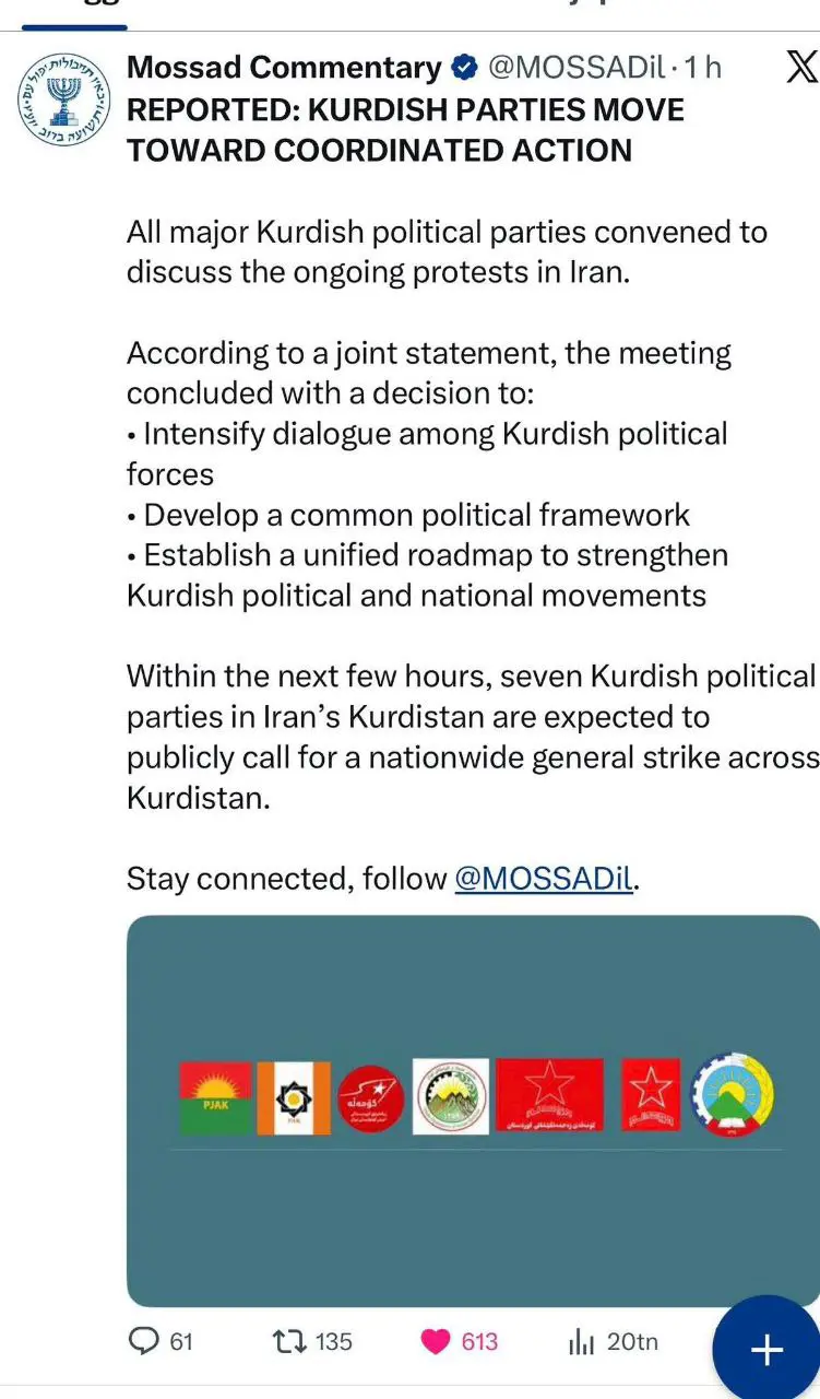 بڵاو کراوەیەکی پڕ واتای مووساد سەبارەت بە حیزبەکانی ڕۆژهەڵاتی کوردستان