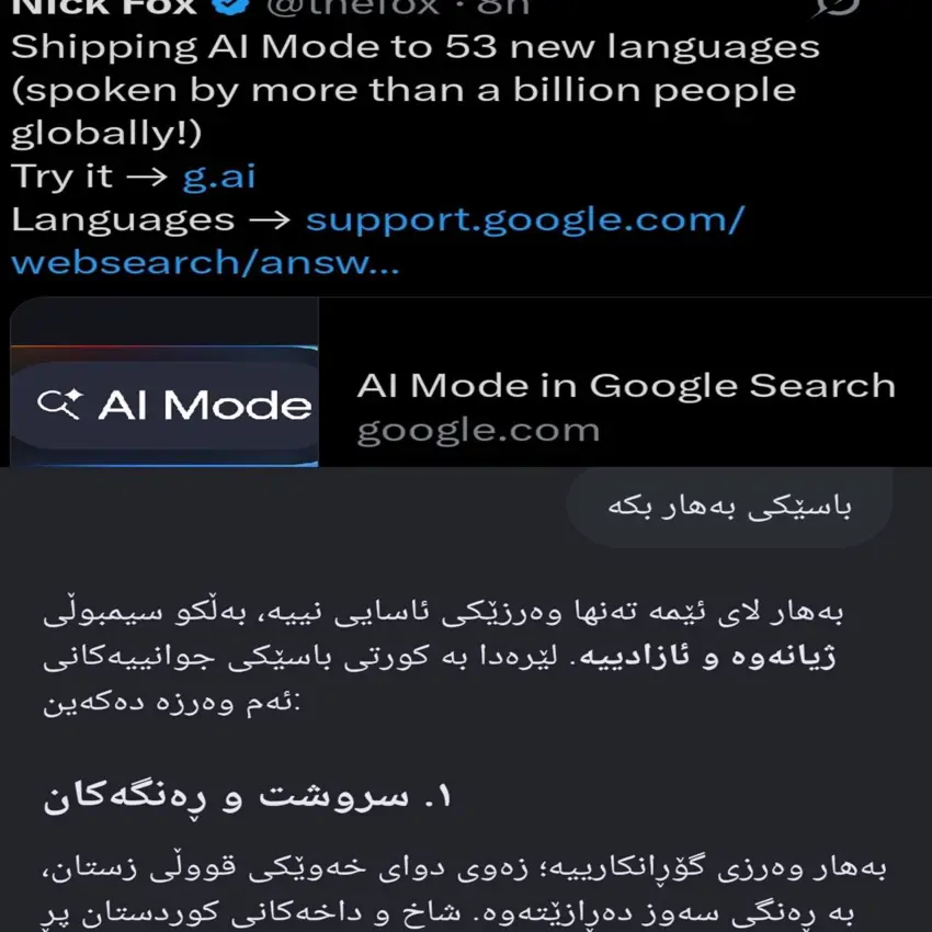 گووگڵ زمانی کوردی بۆ خزمەتگوزارییەکانی ژیری دەستکرد زیاد کرد