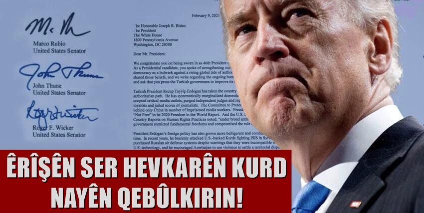 Senatorên Amerîkî ji bo fisarê li ser Erdogan bike name ji Biden re sandin