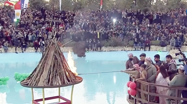 Serok Barzanî ligel zarokên sehîdan Agirê Newrozê pêxist!