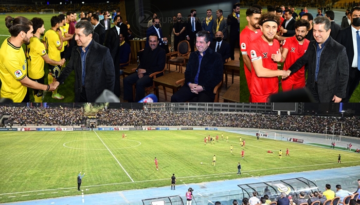 Mesrûr Barzanî li stadyûmê maça Zaxo û Hewlêrê zindî temase kir
