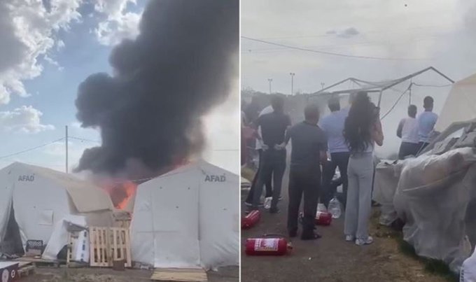 Li Semsûrê agir bi konan ket: Gelek çadirên mexdûrên erdhejê sewitîn