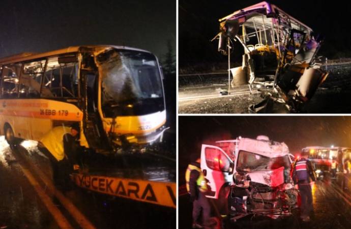 2 otobus û karavanekî li hev ketin: 14 birîndar hene