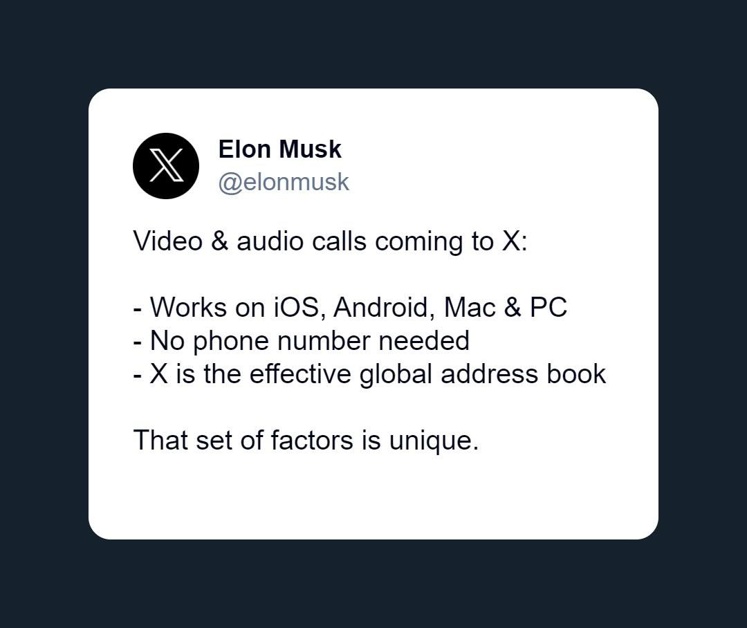 ئیلۆن ماسک : پەیوەندی دەنگی و ڤیدیۆیی بۆ ئێکس زیاد دەکرێت