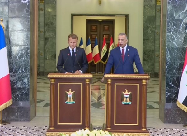 ناوەڕۆکی کۆنگرە رۆژنامەوانییەکەی سەرۆک ماکرۆن و کازمی لە بەغدا