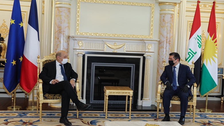 سەرۆکی حکوومەتی هەرێمی کوردستان پێشوازی لە وەزیری دەرەوەی فەڕەنسا دەکات