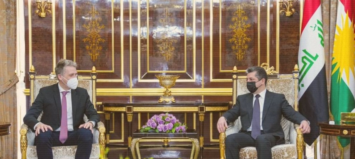 مەسروور بارزانی سەرۆکی حکوومەتی هەرێمی کوردستان پێشوازی لە شاندێکی وەزارەتی دەرەوەی نەمسا دەکات