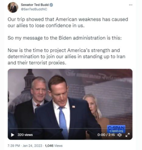 سێناتۆر تێد بۆد ئەندامی ناوەندی بانکداری سێنای ئەمریکا پەیامێک ئاراستەی دەوڵەتی جۆ بایدن دەکات