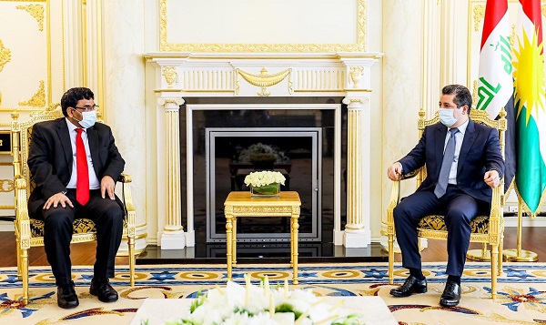 سەرۆکی حکوومەتی هەرێمی کوردستان پێشوازی لە باڵیۆزی هیندستان لە عێراق دەکات