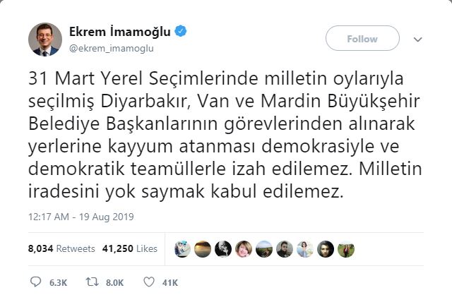 " ئەکرەم ئیمام ئۆغڵۆ " سەرۆکی گەورە شارەوانی ئیستانبووڵ هاتە دەنگ !!!